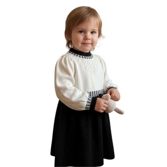 Janie & Jack Black and White Fair Isle Sweater Dress Size 3T - Picture 1 of 8